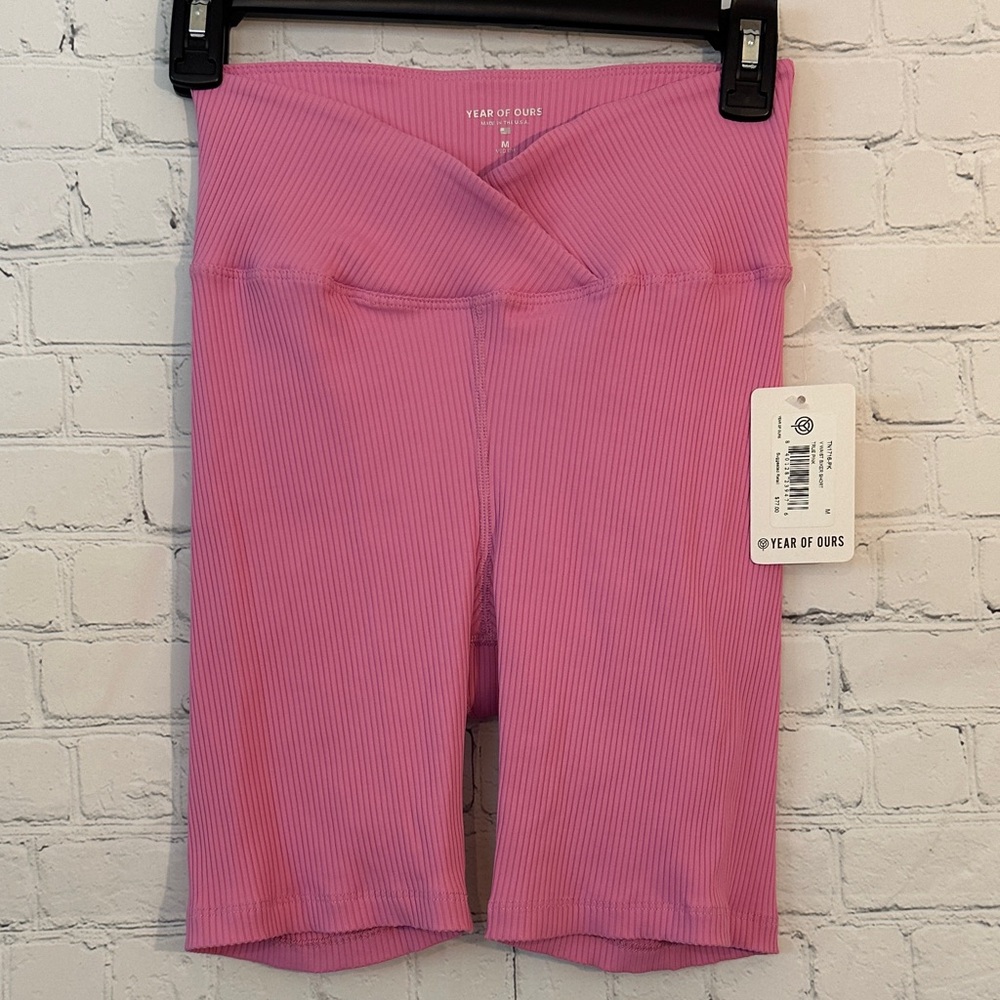 Year of Ours V waist Ribbed Pink Bike Shorts NWT